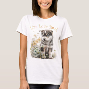 Alaskan Malamute Hundefrau Blumenmuster T-Shirt