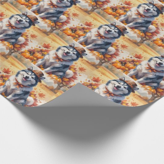 Alaskan Malamute im Herbst Leaves Erntedank Kunst, Geschenkpapier (Ecke)