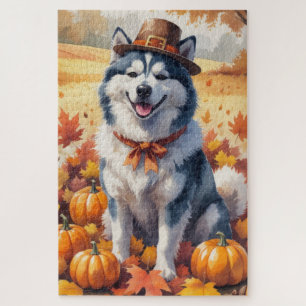 Alaskan Malamute im Herbst Leaves Erntedank Kunst, Puzzle