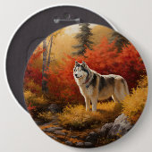 Alaskan Malamute im Herbstfall Inspiriert Button (Vorne & Hinten)