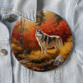 Alaskan Malamute im Herbstfall Inspiriert Button (Beispiel)