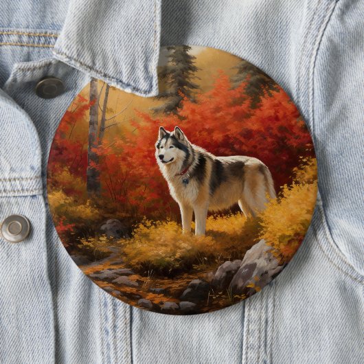 Alaskan Malamute im Herbstfall Inspiriert Button (Beispiel)