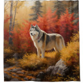 Alaskan Malamute im Herbstfall Inspiriert Duschvorhang (Vorderseite)