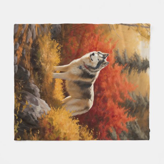 Alaskan Malamute im Herbstfall Inspiriert Fleecedecke (Vorderseite (Horizontal))
