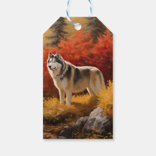 Alaskan Malamute im Herbstfall Inspiriert Geschenkanhänger (Rückseite)