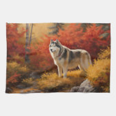 Alaskan Malamute im Herbstfall Inspiriert Geschirrtuch (Horizontal)