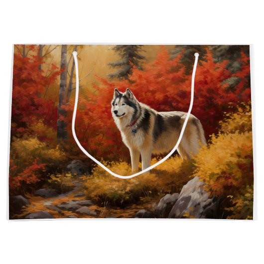 Alaskan Malamute im Herbstfall Inspiriert Große Geschenktüte (Vorderseite)