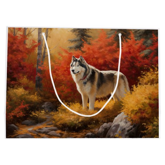 Alaskan Malamute im Herbstfall Inspiriert Große Geschenktüte (Rückseite)