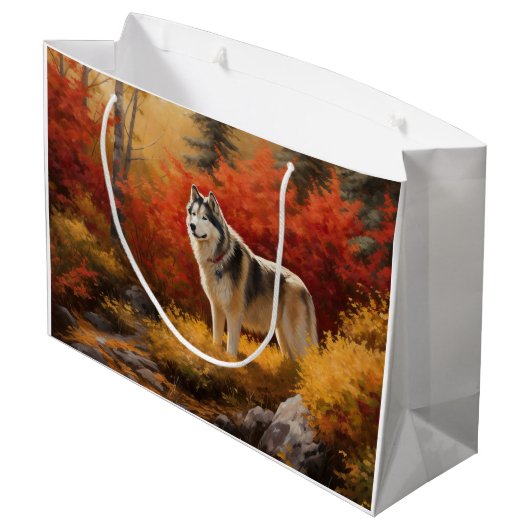 Alaskan Malamute im Herbstfall Inspiriert Große Geschenktüte (Rückseite Schrägansicht)