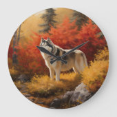 Alaskan Malamute im Herbstfall Inspiriert Große Wanduhr (Vorderseite)