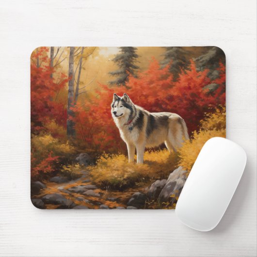Alaskan Malamute im Herbstfall Inspiriert Mousepad (Mit Mouse)