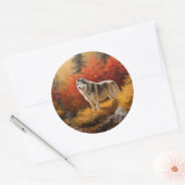 Alaskan Malamute im Herbstfall Inspiriert Runder Aufkleber (Umschlag)