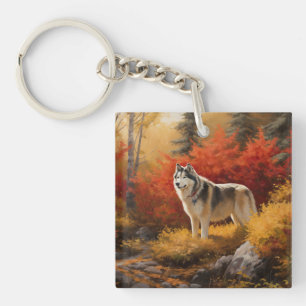 Alaskan Malamute im Herbstfall Inspiriert Schlüsselanhänger