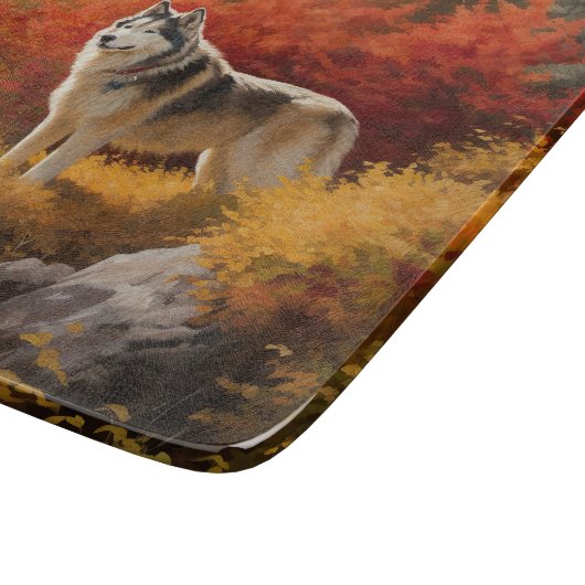 Alaskan Malamute im Herbstfall Inspiriert Schneidebrett (Ecke)