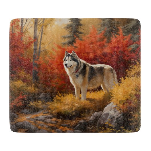 Alaskan Malamute im Herbstfall Inspiriert Schneidebrett (Vorderseite)