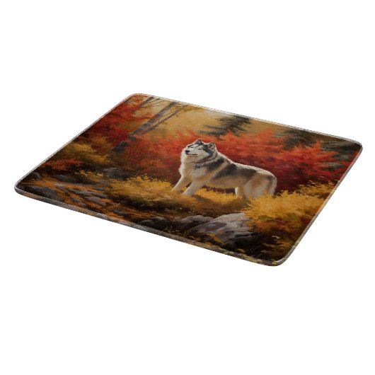 Alaskan Malamute im Herbstfall Inspiriert Schneidebrett (Ecke)