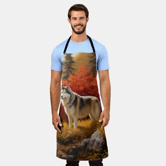 Alaskan Malamute im Herbstfall Inspiriert Schürze (Getragen)