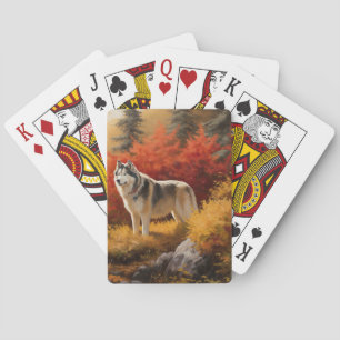 Alaskan Malamute im Herbstfall Inspiriert Spielkarten