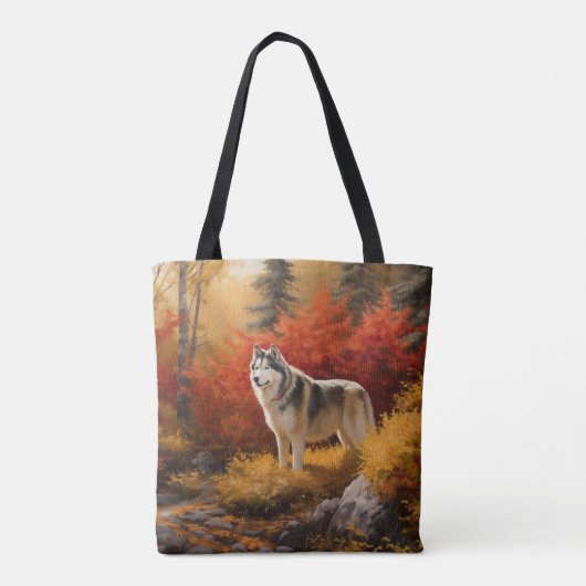 Alaskan Malamute im Herbstfall Inspiriert Tasche (Rückseite)