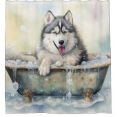 Alaskan Malamute in der Badewanne Wasserfarbener H Duschvorhang (Vorderseite)
