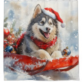 Alaskan Malamute in Sledge Let it Schnee Weihnacht Duschvorhang (Vorderseite)