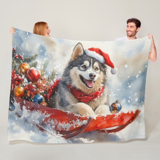 Alaskan Malamute in Sledge Let it Schnee Weihnacht Fleecedecke (Beispiel)