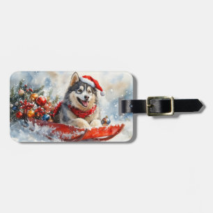 Alaskan Malamute in Sledge Let it Schnee Weihnacht Gepäckanhänger