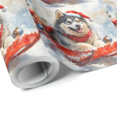 Alaskan Malamute in Sledge Let it Schnee Weihnacht Geschenkpapier (Rolleneckpunkt)