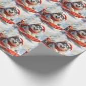 Alaskan Malamute in Sledge Let it Schnee Weihnacht Geschenkpapier (Ecke)