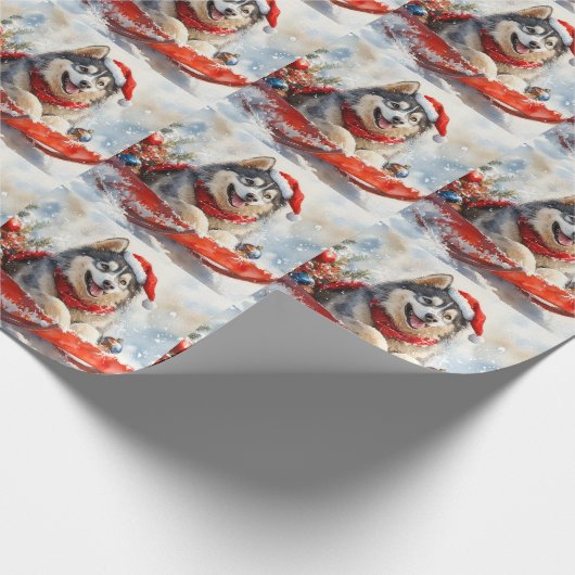 Alaskan Malamute in Sledge Let it Schnee Weihnacht Geschenkpapier (Ecke)