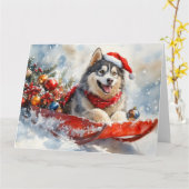 Alaskan Malamute in Sledge Let it Schnee Weihnacht Karte (Gelbe Blume)