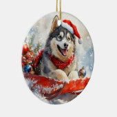 Alaskan Malamute in Sledge Let it Schnee Weihnacht Keramik Ornament (Rechts)