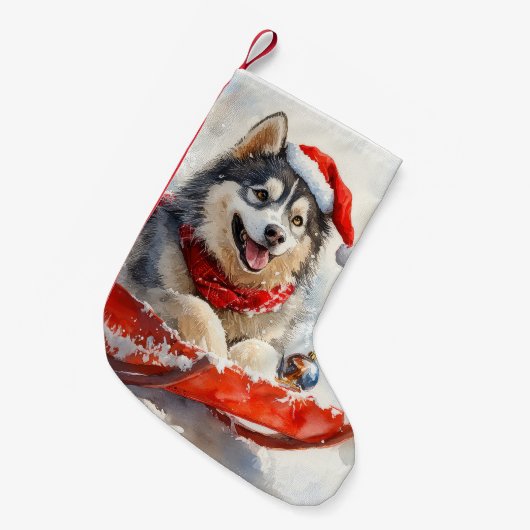 Alaskan Malamute in Sledge Let it Schnee Weihnacht Kleiner Weihnachtsstrumpf (Vorderansicht (hängend))