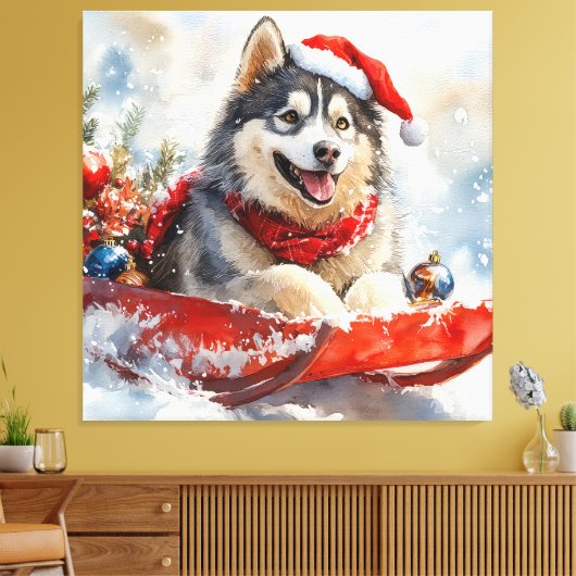 Alaskan Malamute in Sledge Let it Schnee Weihnacht Leinwanddruck (Insitu (Wohnzimmer))