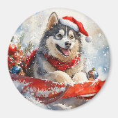 Alaskan Malamute in Sledge Let it Schnee Weihnacht Magnet (Vorne)