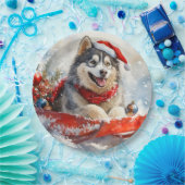 Alaskan Malamute in Sledge Let it Schnee Weihnacht Pappteller (Party)