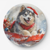 Alaskan Malamute in Sledge Let it Schnee Weihnacht Pappteller (Vorderseite)