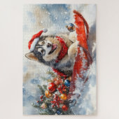 Alaskan Malamute in Sledge Let it Schnee Weihnacht Puzzle (Vertikal)