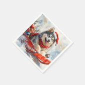 Alaskan Malamute in Sledge Let it Schnee Weihnacht Serviette (Ecke)