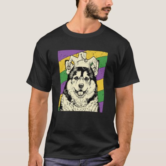 Alaskan Malamute Jester  Mardi Gras Dog Mom or Dad T-Shirt (Vorderseite)