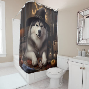 Alaskan Malamute Kürbisse Halloween Gruselig Duschvorhang