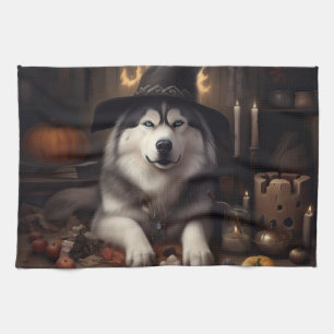 Alaskan Malamute Kürbisse Halloween Gruselig Geschirrtuch