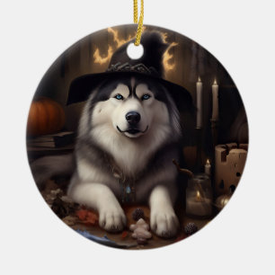 Alaskan Malamute Kürbisse Halloween Gruselig Keramik Ornament