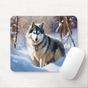 Alaskan Malamute Lass es schneien Weihnachten Mousepad