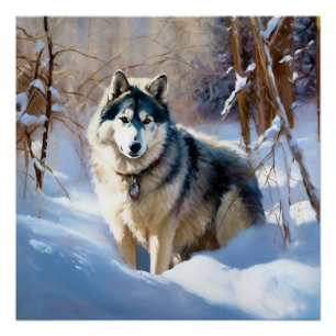 Alaskan Malamute Lass es schneien Weihnachten Poster