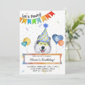 Alaskan Malamute Lasse Pawty Dog Birthday Party Einladung (Stehend Vorderseite)