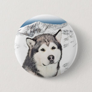 Alaskan Malamute Malerei - Niedliche Original Hund Button
