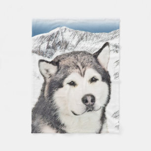 Alaskan Malamute Malerei - Niedliche Original Hund Fleecedecke