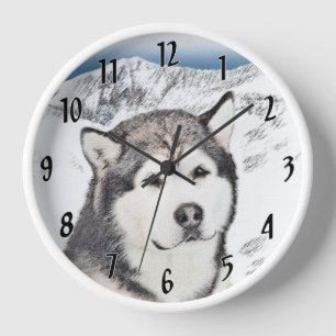 Alaskan Malamute Malerei - Süße originelle Hundeku Uhr