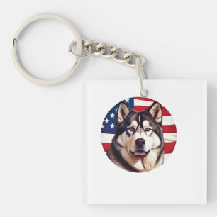 Alaskan Malamute mit amerikanischer Flagge Schlüsselanhänger